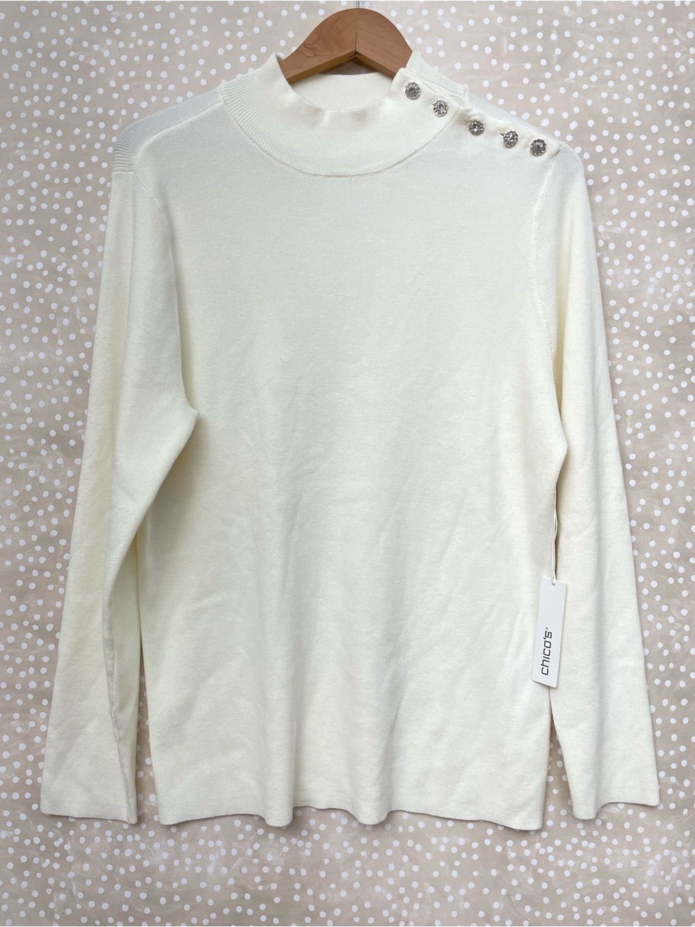 Chicos cream knit mock neck pullover sweater top size 3 (XL) stretch rhinestone